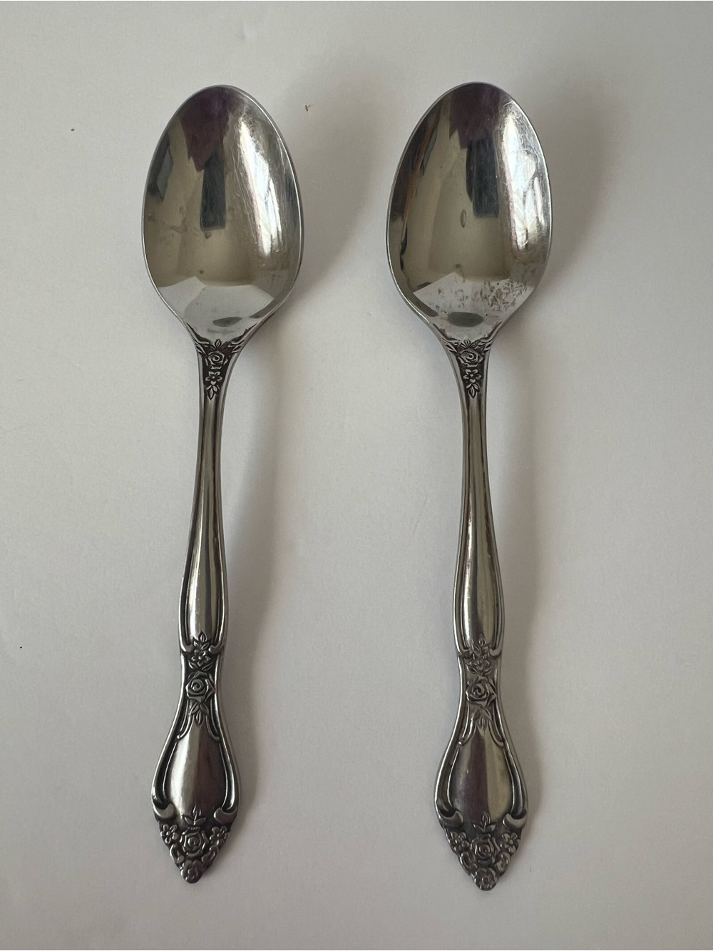 Vintage JIC Stainless Japan Rose Pattern Teaspoons Set of 2 Replacement Flatware